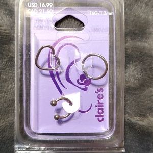 3 tragus earrings hoops heart 16g